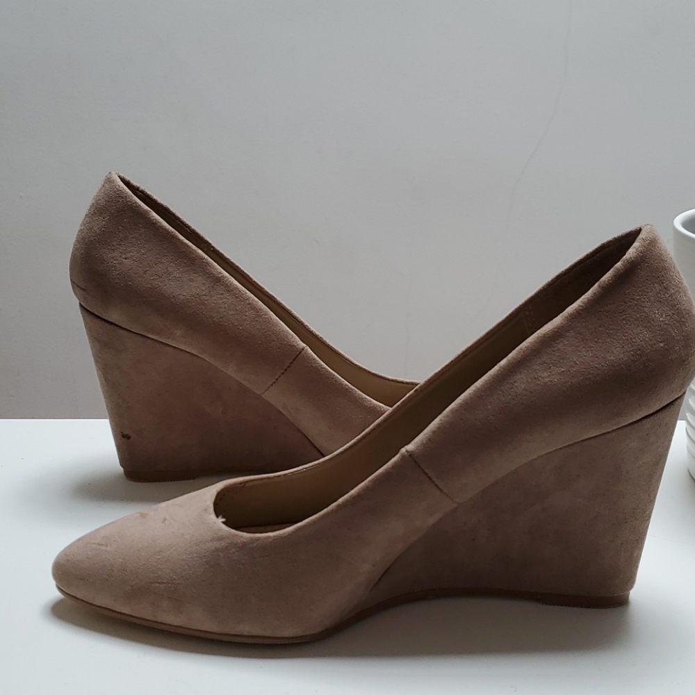 Taupe velvet 3.5 inch wedge